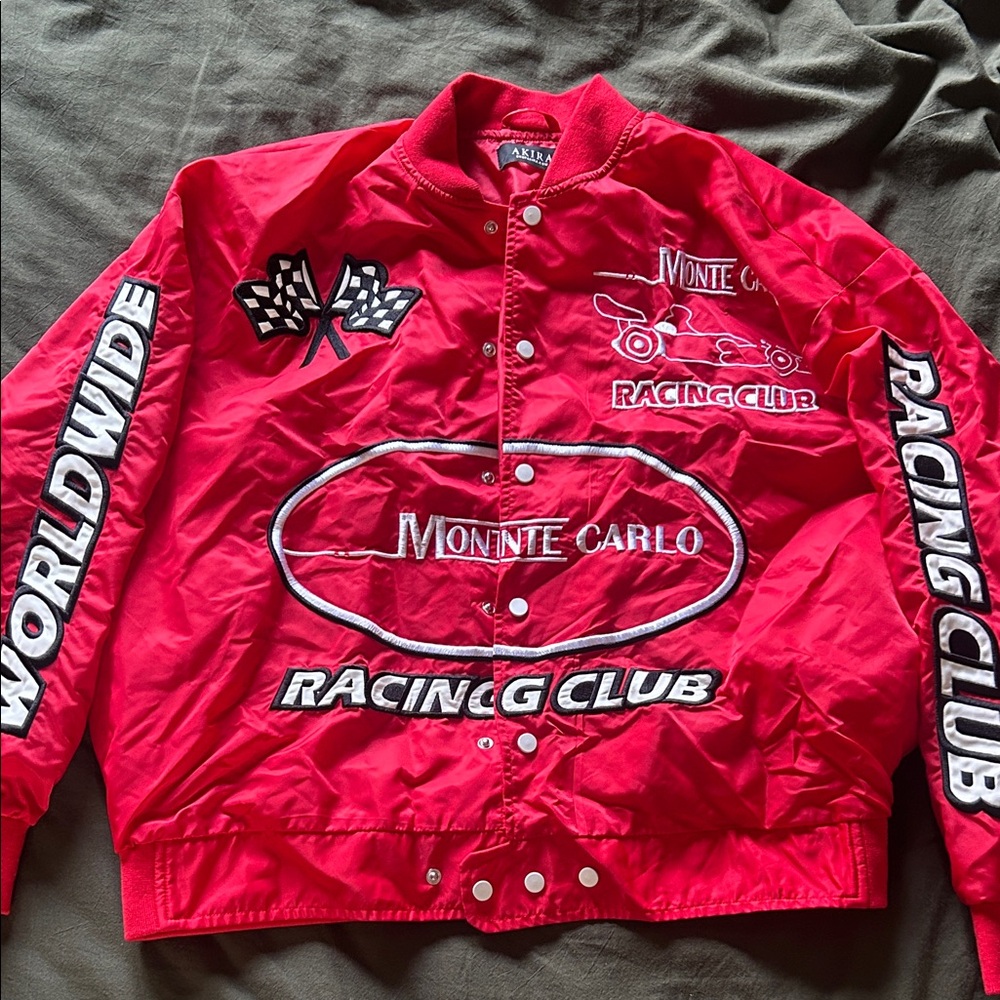 AKIRA Red Satin Patch Bomber Jacket